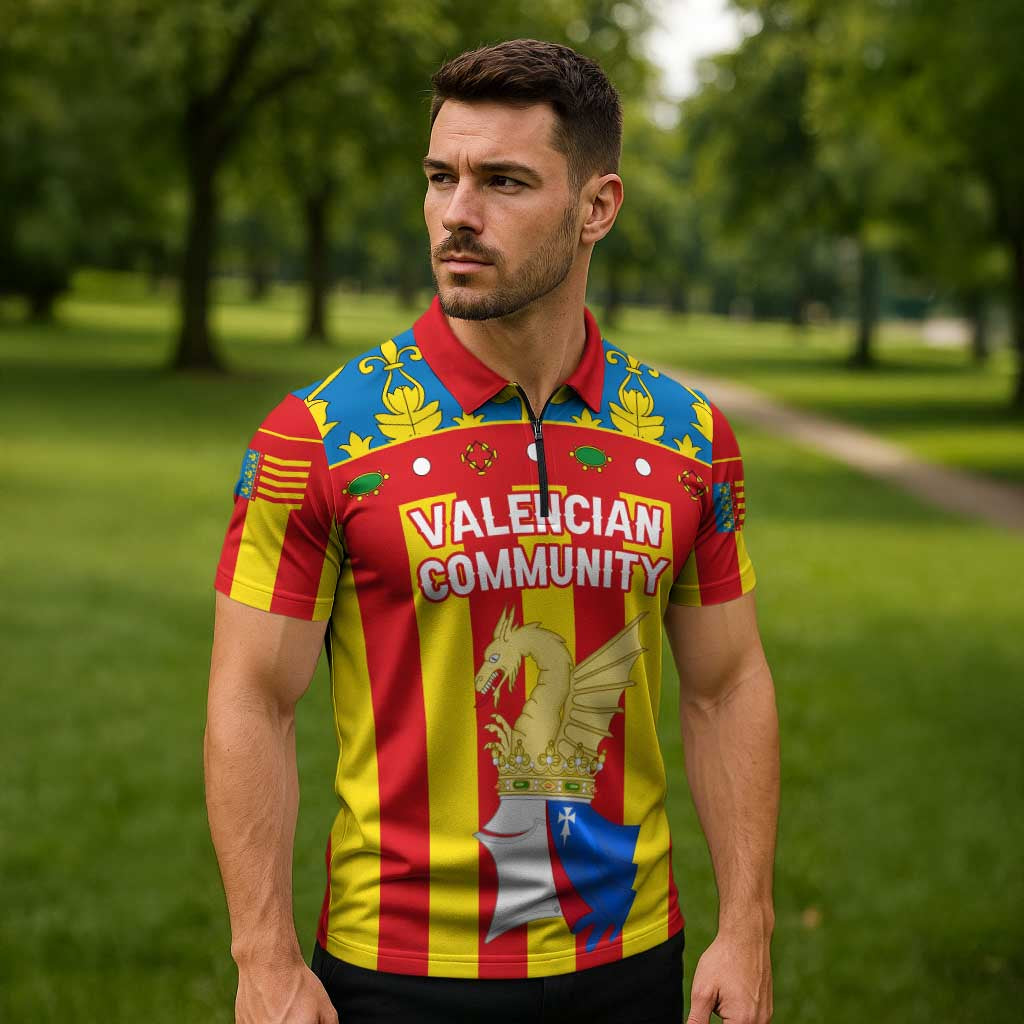 Valencian Community Flag Zipper Polo Shirt Autonomous Community of Spain - Wonder Print Shop
