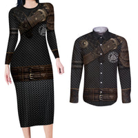 Viking Armor Couples Matching Long Sleeve Bodycon Dress and Long Sleeve Button Shirts Vegvisir With Silver Chain Link - Wonder Print Shop