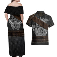 Viking Armor Couples Matching Off Shoulder Maxi Dress and Hawaiian Shirt Vegvisir With Silver Chain Link - Wonder Print Shop