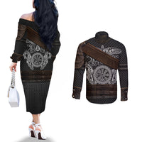 viking-armor-couples-matching-off-the-shoulder-long-sleeve-dress-and-long-sleeve-button-shirts-vegvisir-with-silver-chain-link