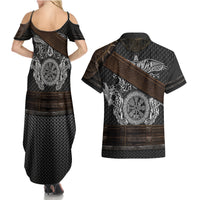 Viking Armor Couples Matching Summer Maxi Dress and Hawaiian Shirt Vegvisir With Silver Chain Link - Wonder Print Shop