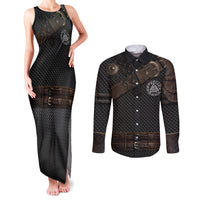 Viking Armor Couples Matching Tank Maxi Dress and Long Sleeve Button Shirts Vegvisir With Silver Chain Link - Wonder Print Shop