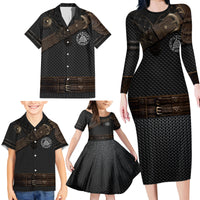 Viking Armor Family Matching Long Sleeve Bodycon Dress and Hawaiian Shirt Vegvisir With Silver Chain Link - Wonder Print Shop