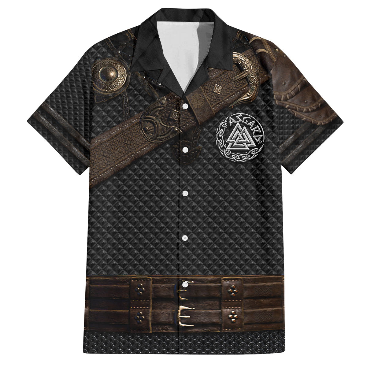 Viking Armor Family Matching Off Shoulder Long Sleeve Dress and Hawaiian Shirt Vegvisir With Silver Chain Link - Wonder Print Shop