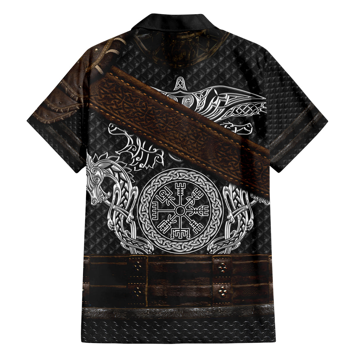 Viking Armor Family Matching Off Shoulder Maxi Dress and Hawaiian Shirt Vegvisir With Silver Chain Link - Wonder Print Shop