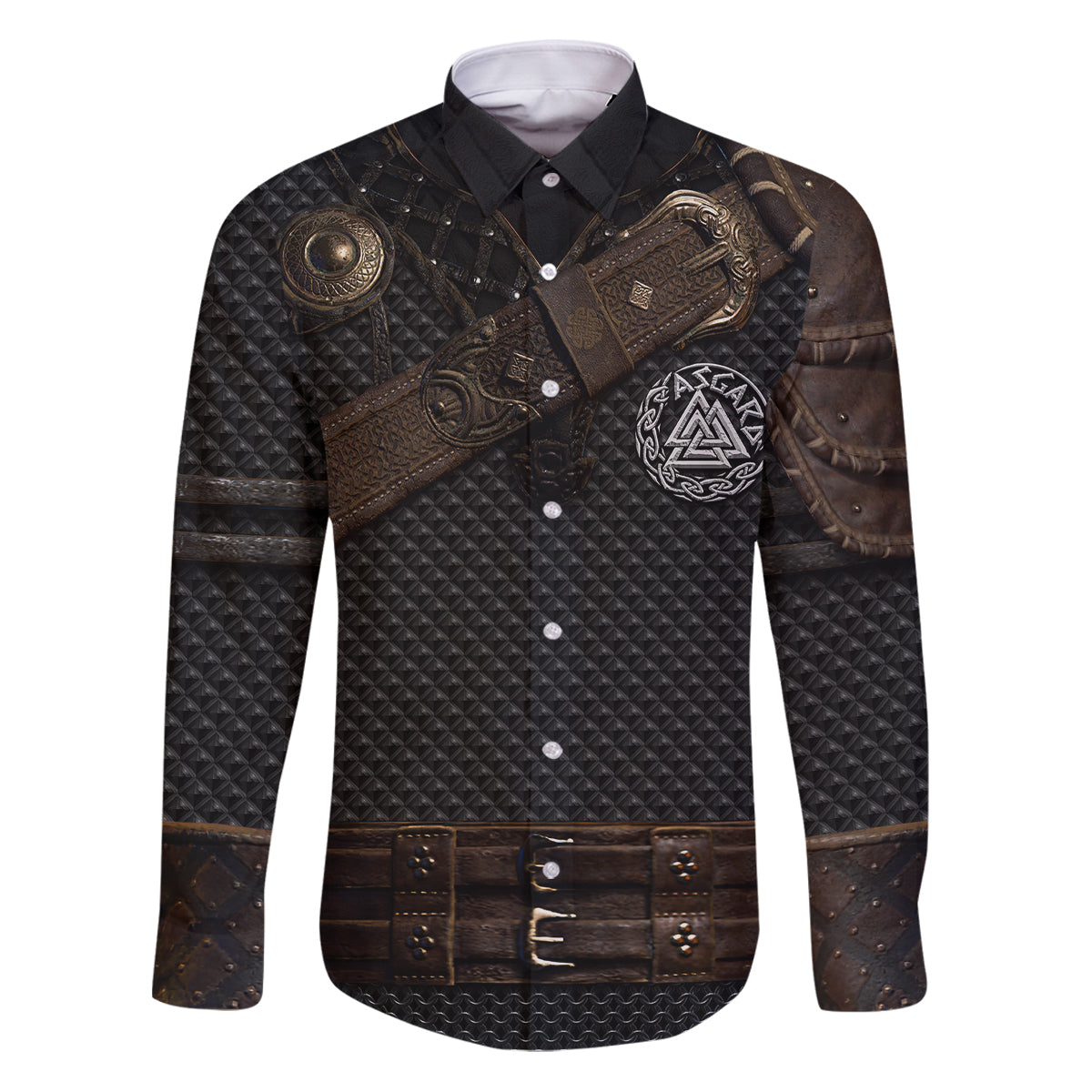 Viking Armor Family Matching Puletasi Dress and Hawaiian Shirt Vegvisir With Silver Chain Link - Wonder Print Shop