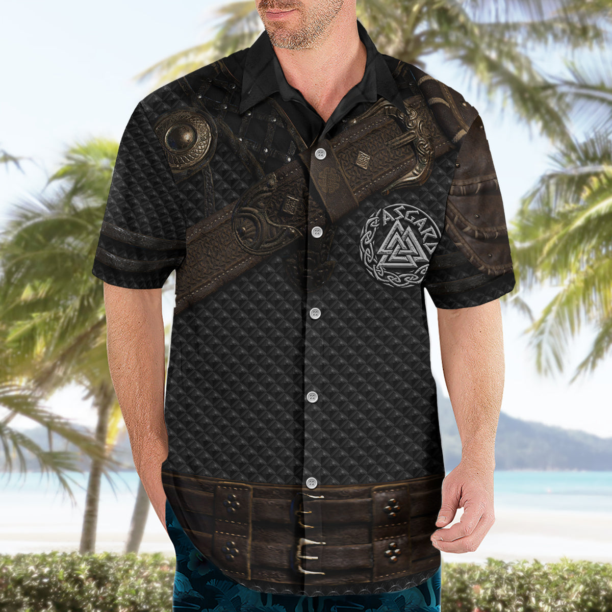 Viking Armor Hawaiian Shirt Vegvisir With Silver Chain Link - Wonder Print Shop