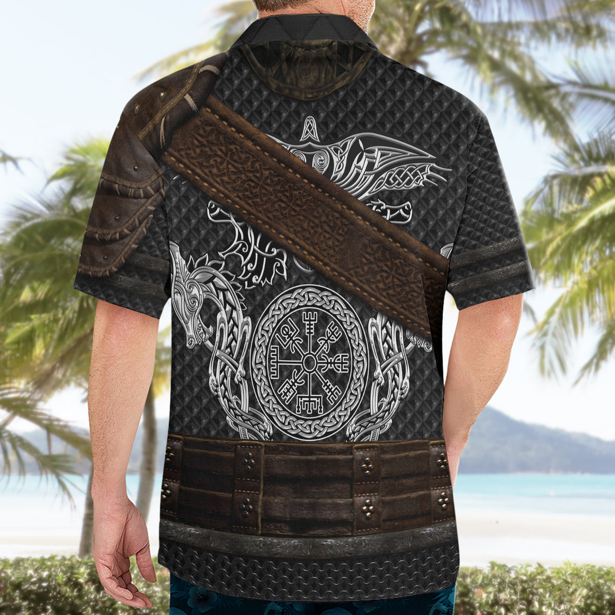 Viking Armor Hawaiian Shirt Vegvisir With Silver Chain Link - Wonder Print Shop