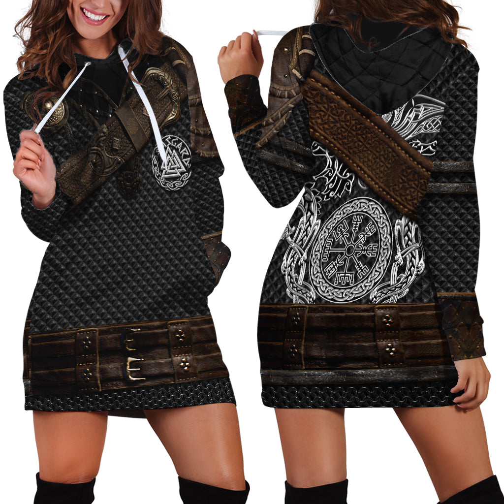 Viking Armor Hoodie Dress Vegvisir With Silver Chain Link - Wonder Print Shop