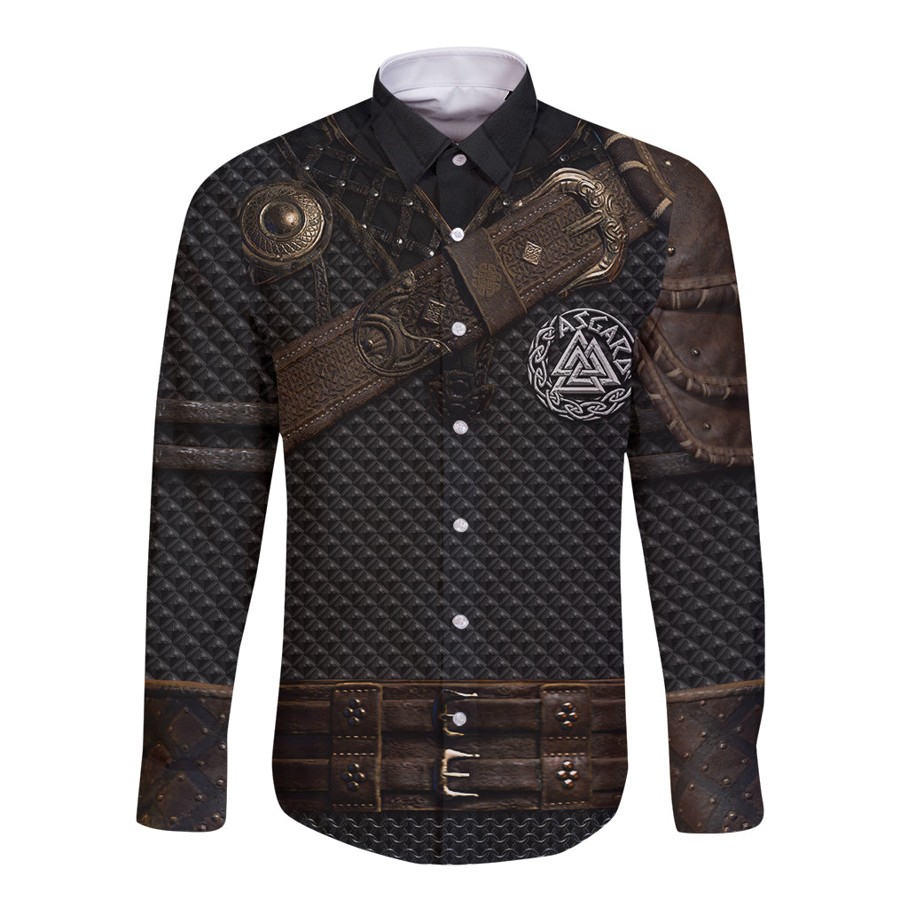 Viking Armor Long Sleeve Button Shirt Vegvisir With Silver Chain Link - Wonder Print Shop