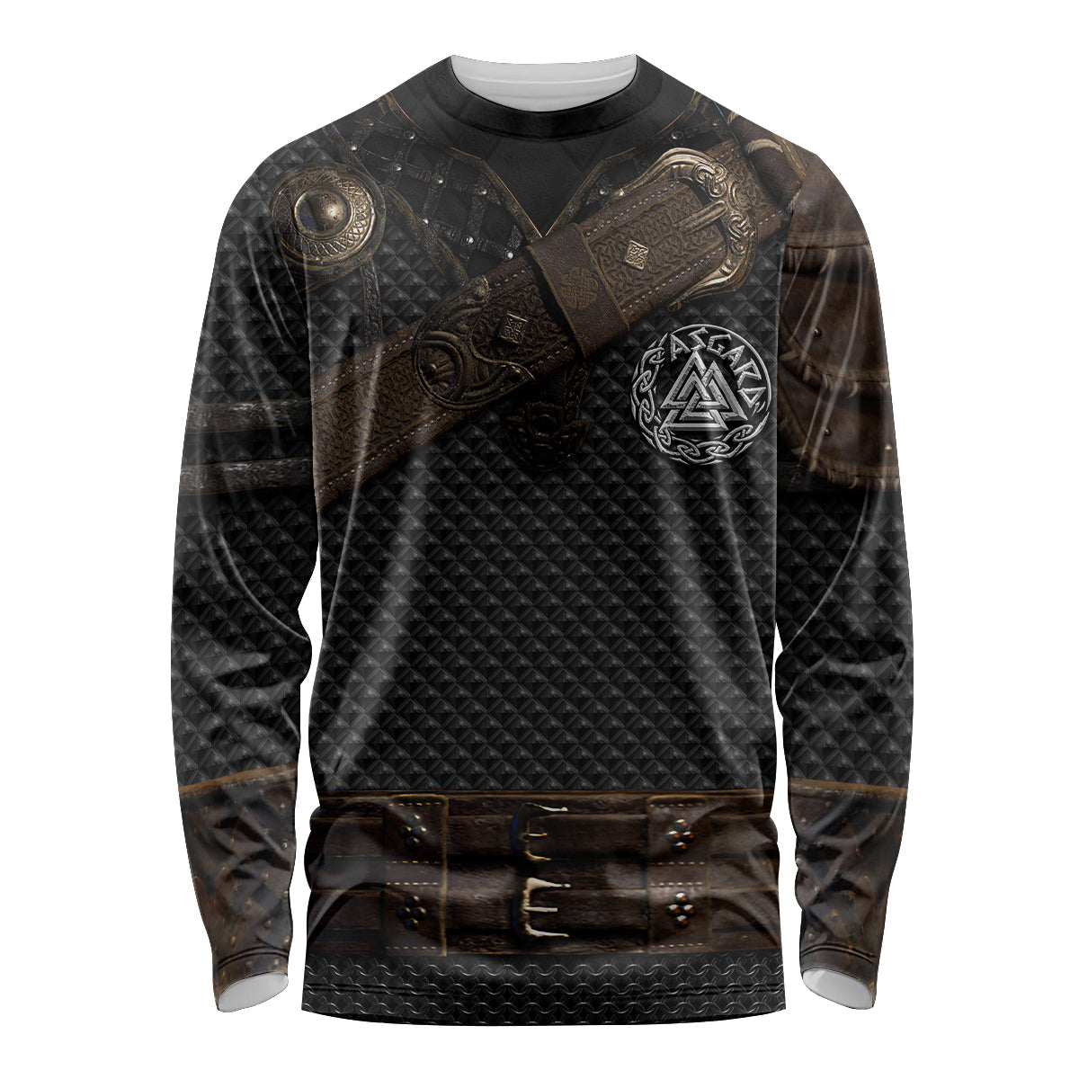Viking Armor Long Sleeve Shirt Vegvisir With Silver Chain Link - Wonder Print Shop