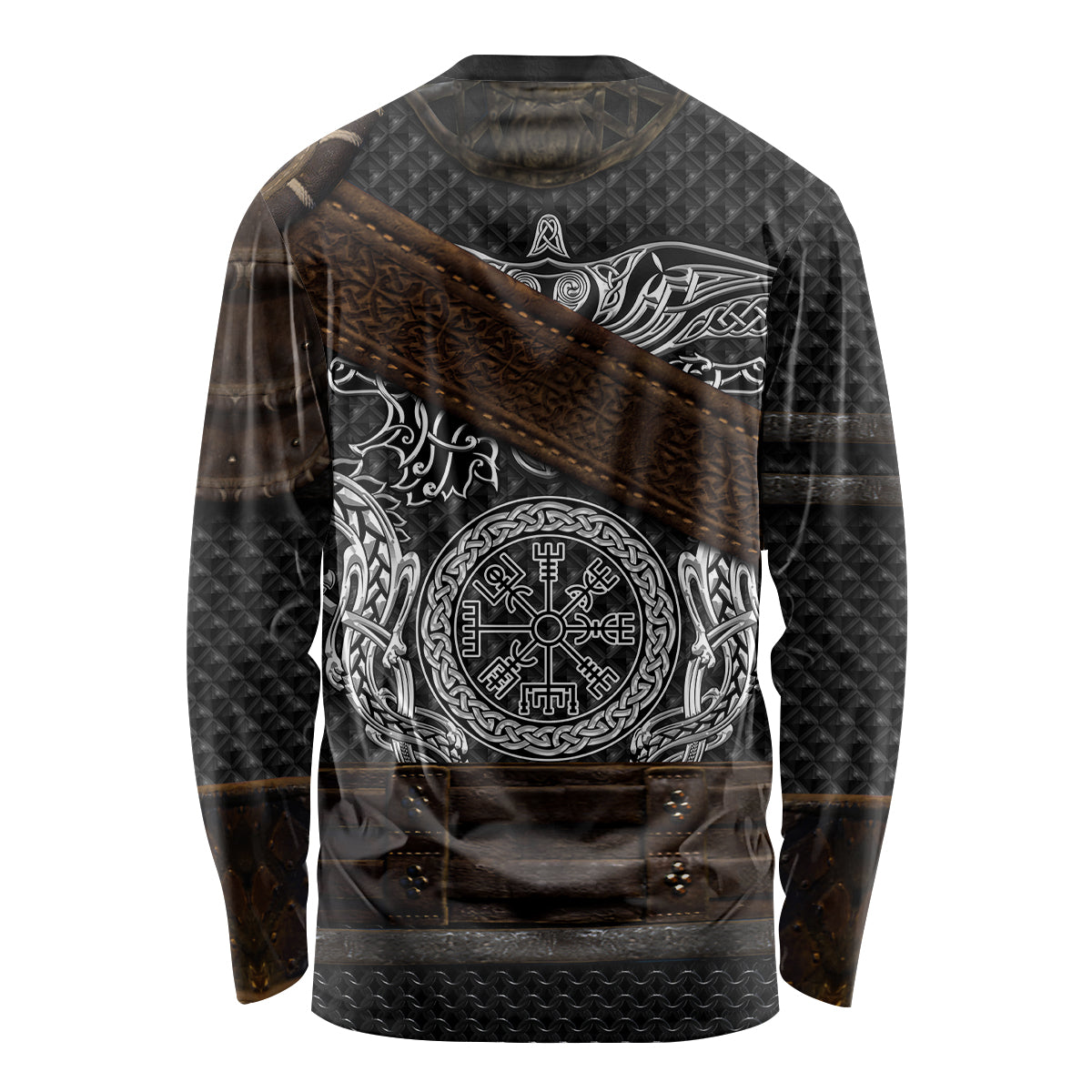 Viking Armor Long Sleeve Shirt Vegvisir With Silver Chain Link - Wonder Print Shop