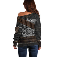Viking Armor Off Shoulder Sweater Vegvisir With Silver Chain Link - Wonder Print Shop