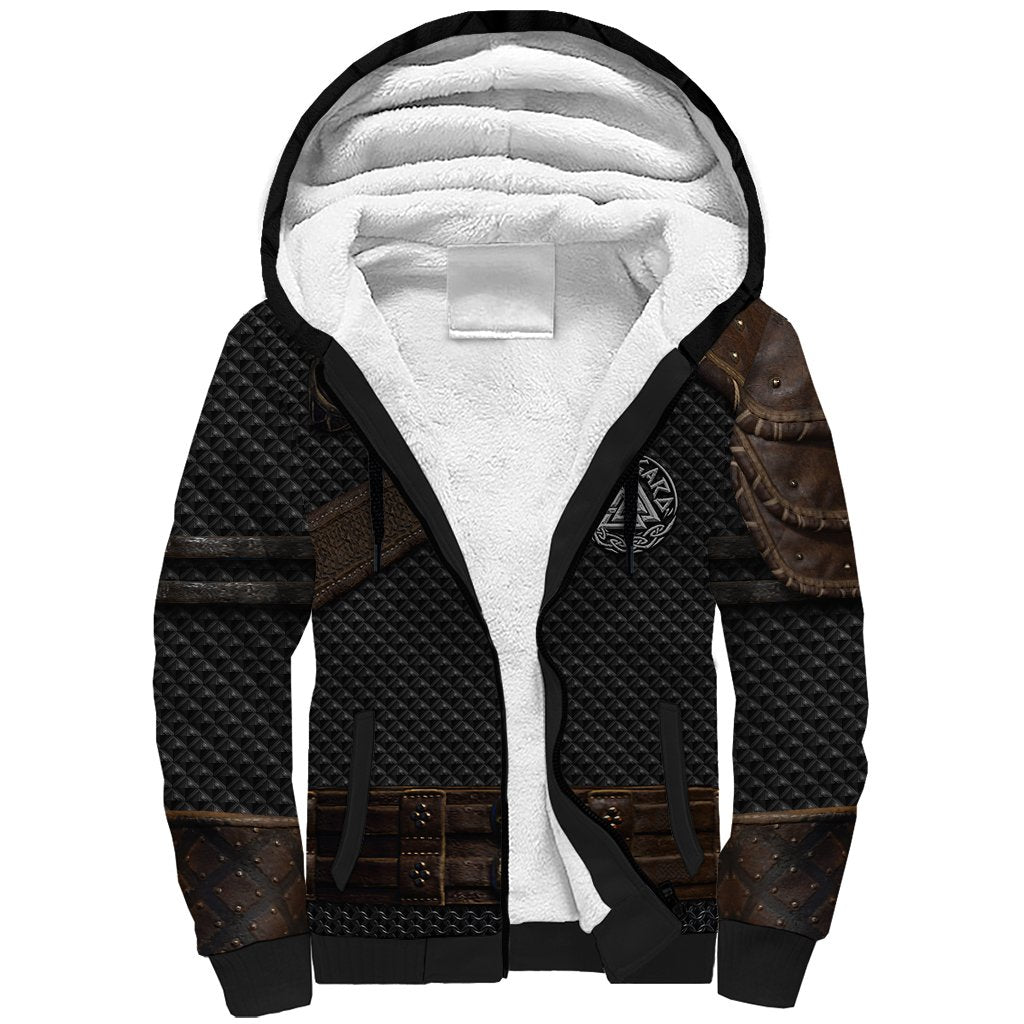 Viking Armor Sherpa Hoodie Vegvisir With Silver Chain Link - Wonder Print Shop