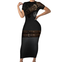 Viking Armor Short Sleeve Bodycon Dress Vegvisir With Silver Chain Link - Wonder Print Shop