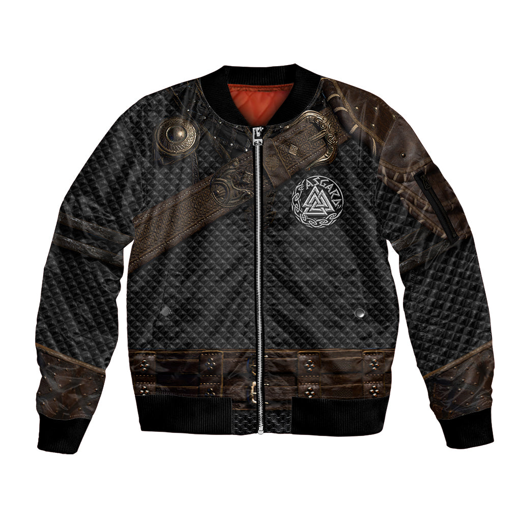 Viking Armor Sleeve Zip Bomber Jacket Vegvisir With Silver Chain Link - Wonder Print Shop