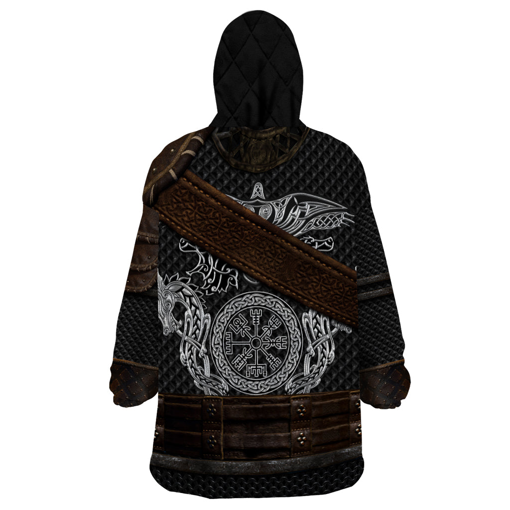 Viking Armor Wearable Blanket Hoodie Vegvisir With Silver Chain Link - Wonder Print Shop