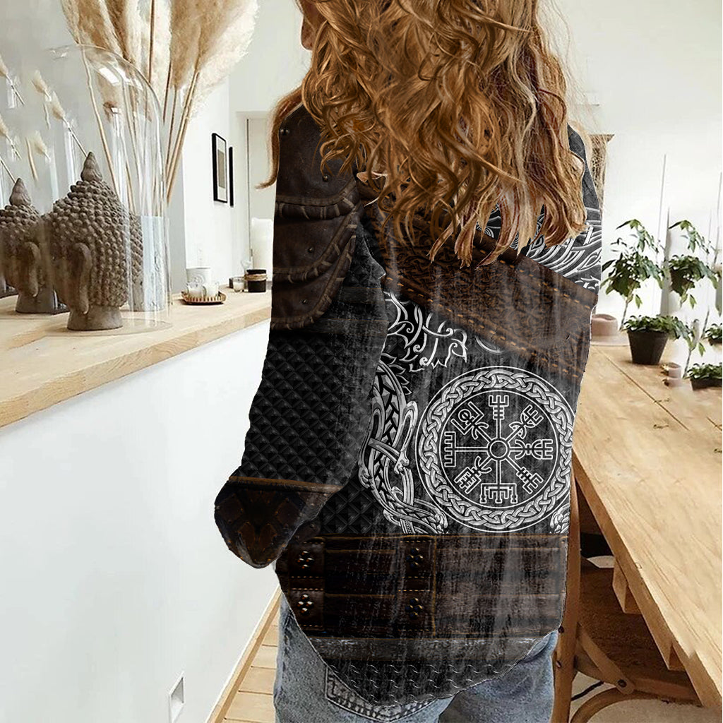 Viking Armor Women Casual Shirt Vegvisir With Silver Chain Link - Wonder Print Shop