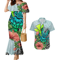 Polynesian Hawaii Couples Matching Mermaid Dress and Hawaiian Shirt Kanaka with Crab Tribal tattoo - Wonder Print Shop