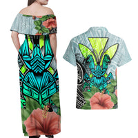 Polynesian Hawaii Couples Matching Off Shoulder Maxi Dress and Hawaiian Shirt Kanaka with Crab Tribal tattoo - Wonder Print Shop