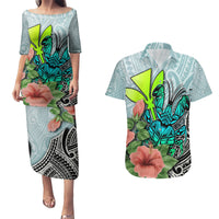 Polynesian Hawaii Couples Matching Puletasi Dress and Hawaiian Shirt Kanaka with Crab Tribal tattoo - Wonder Print Shop