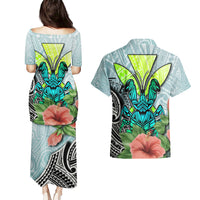 Polynesian Hawaii Couples Matching Puletasi Dress and Hawaiian Shirt Kanaka with Crab Tribal tattoo - Wonder Print Shop