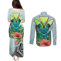 Polynesian Hawaii Couples Matching Puletasi Dress and Long Sleeve Button Shirt Kanaka with Crab Tribal tattoo - Wonder Print Shop