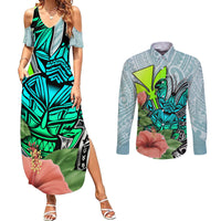 Polynesian Hawaii Couples Matching Summer Maxi Dress and Long Sleeve Button Shirt Kanaka with Crab Tribal tattoo - Wonder Print Shop