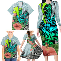 Polynesian Hawaii Family Matching Long Sleeve Bodycon Dress and Hawaiian Shirt Kanaka with Crab Tribal tattoo - Wonder Print Shop