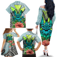 Polynesian Hawaii Family Matching Off Shoulder Long Sleeve Dress and Hawaiian Shirt Kanaka with Crab Tribal tattoo - Wonder Print Shop