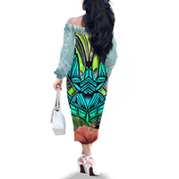 Polynesian Hawaii Family Matching Off Shoulder Long Sleeve Dress and Hawaiian Shirt Kanaka with Crab Tribal tattoo - Wonder Print Shop