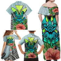 Polynesian Hawaii Family Matching Off Shoulder Maxi Dress and Hawaiian Shirt Kanaka with Crab Tribal tattoo - Wonder Print Shop