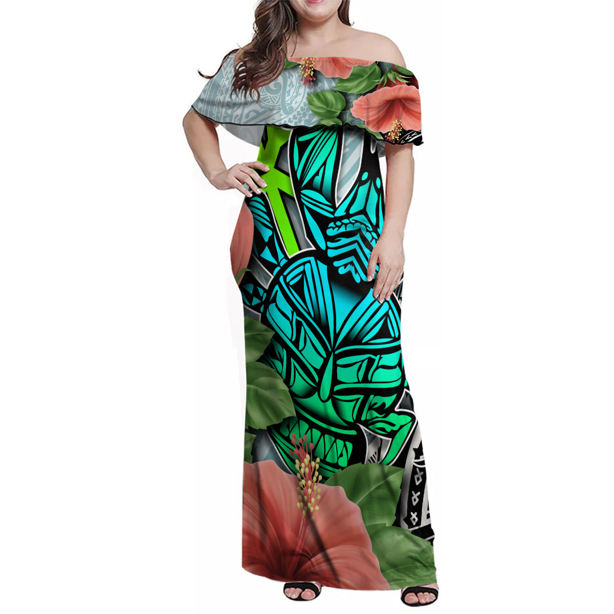 Polynesian Hawaii Family Matching Off Shoulder Maxi Dress and Hawaiian Shirt Kanaka with Crab Tribal tattoo - Wonder Print Shop