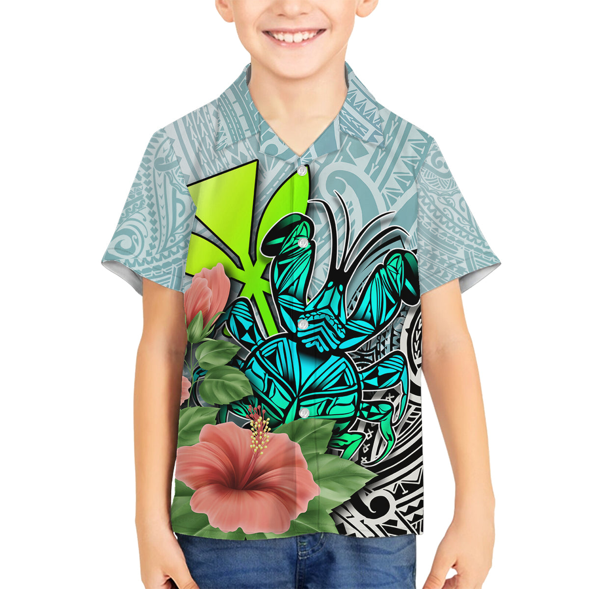 Polynesian Hawaii Family Matching Off Shoulder Short Dress and Hawaiian Shirt Kanaka with Crab Tribal tattoo - Wonder Print Shop