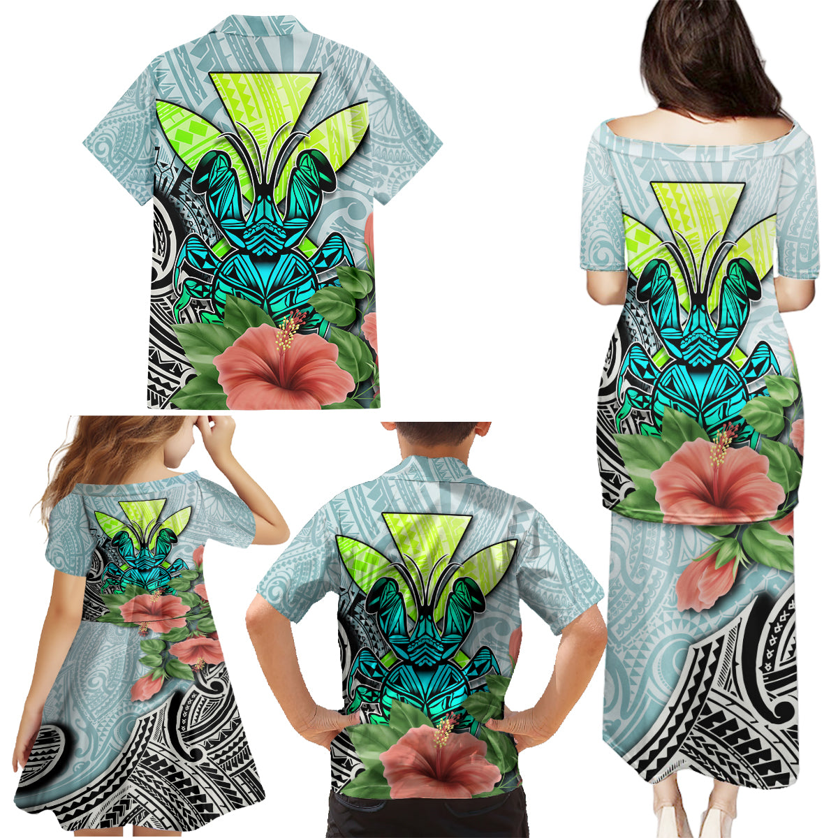 Polynesian Hawaii Family Matching Puletasi Dress and Hawaiian Shirt Kanaka with Crab Tribal tattoo - Wonder Print Shop