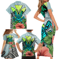 Polynesian Hawaii Family Matching Short Sleeve Bodycon Dress and Hawaiian Shirt Kanaka with Crab Tribal tattoo - Wonder Print Shop