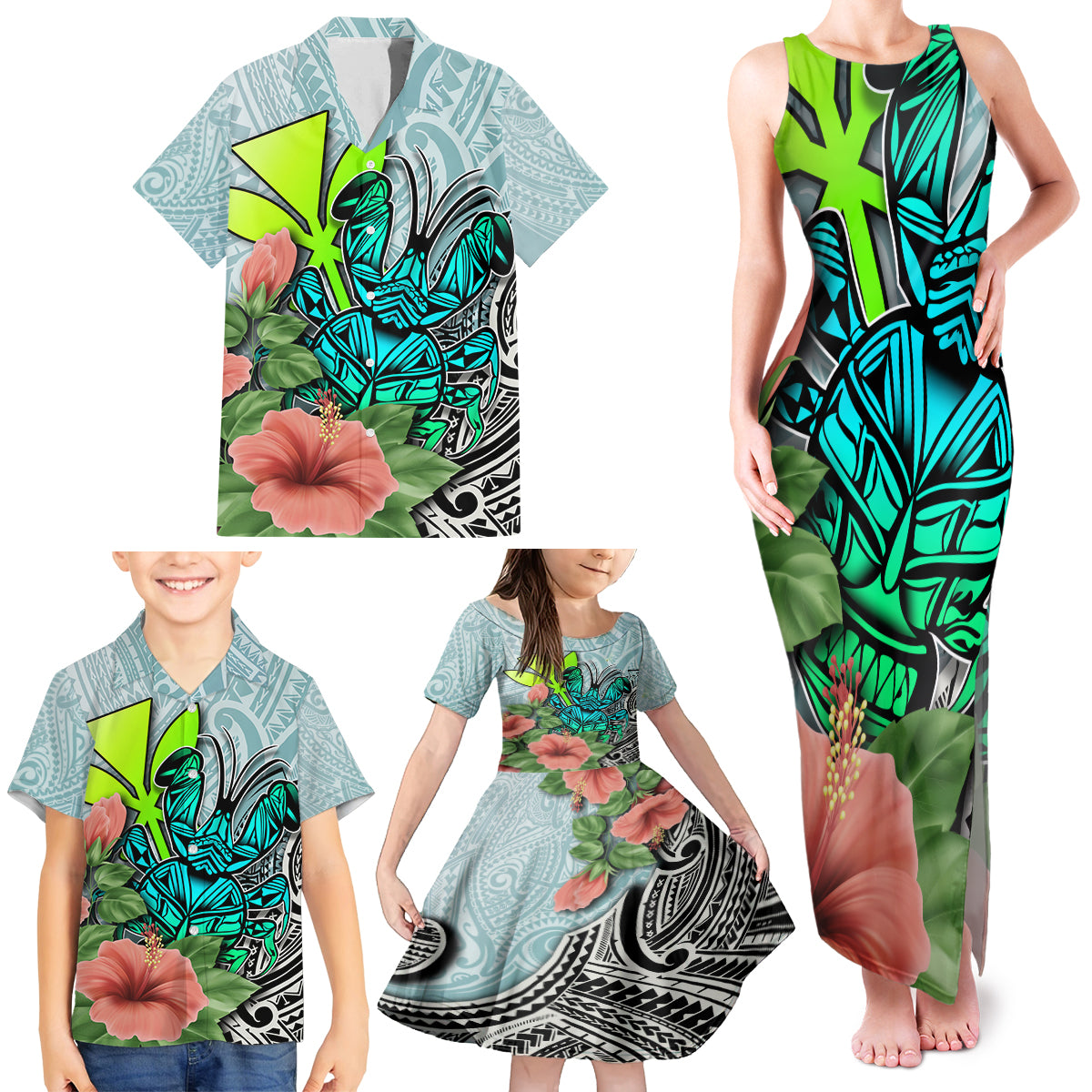 Polynesian Hawaii Family Matching Tank Maxi Dress and Hawaiian Shirt Kanaka with Crab Tribal tattoo - Wonder Print Shop