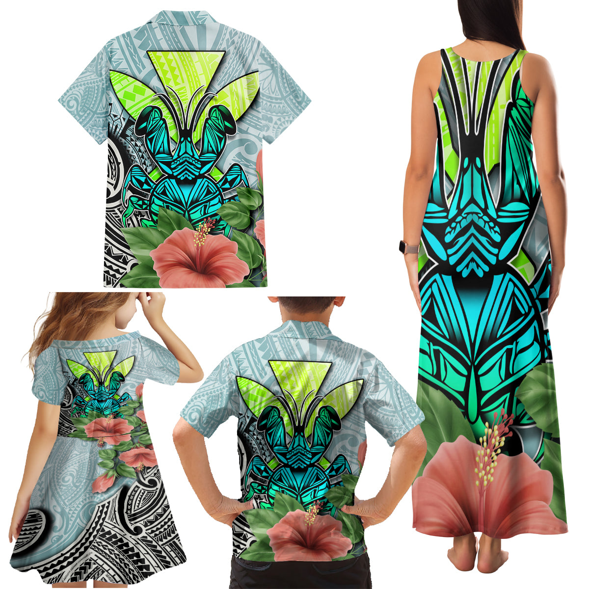 Polynesian Hawaii Family Matching Tank Maxi Dress and Hawaiian Shirt Kanaka with Crab Tribal tattoo - Wonder Print Shop