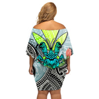 Polynesian Hawaii Off Shoulder Short Dress Kanaka with Crab Tribal tattoo - Wonder Print Shop