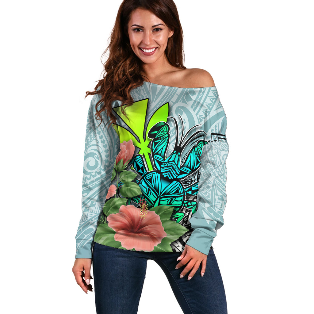 Polynesian Hawaii Off Shoulder Sweater Kanaka with Crab Tribal tattoo - Wonder Print Shop