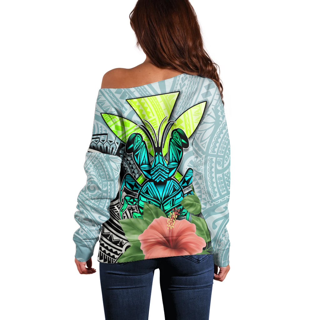 Polynesian Hawaii Off Shoulder Sweater Kanaka with Crab Tribal tattoo - Wonder Print Shop