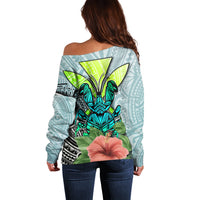 Polynesian Hawaii Off Shoulder Sweater Kanaka with Crab Tribal tattoo - Wonder Print Shop
