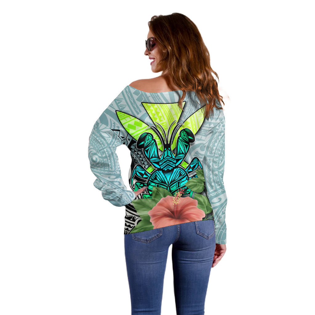 Polynesian Hawaii Off Shoulder Sweater Kanaka with Crab Tribal tattoo - Wonder Print Shop