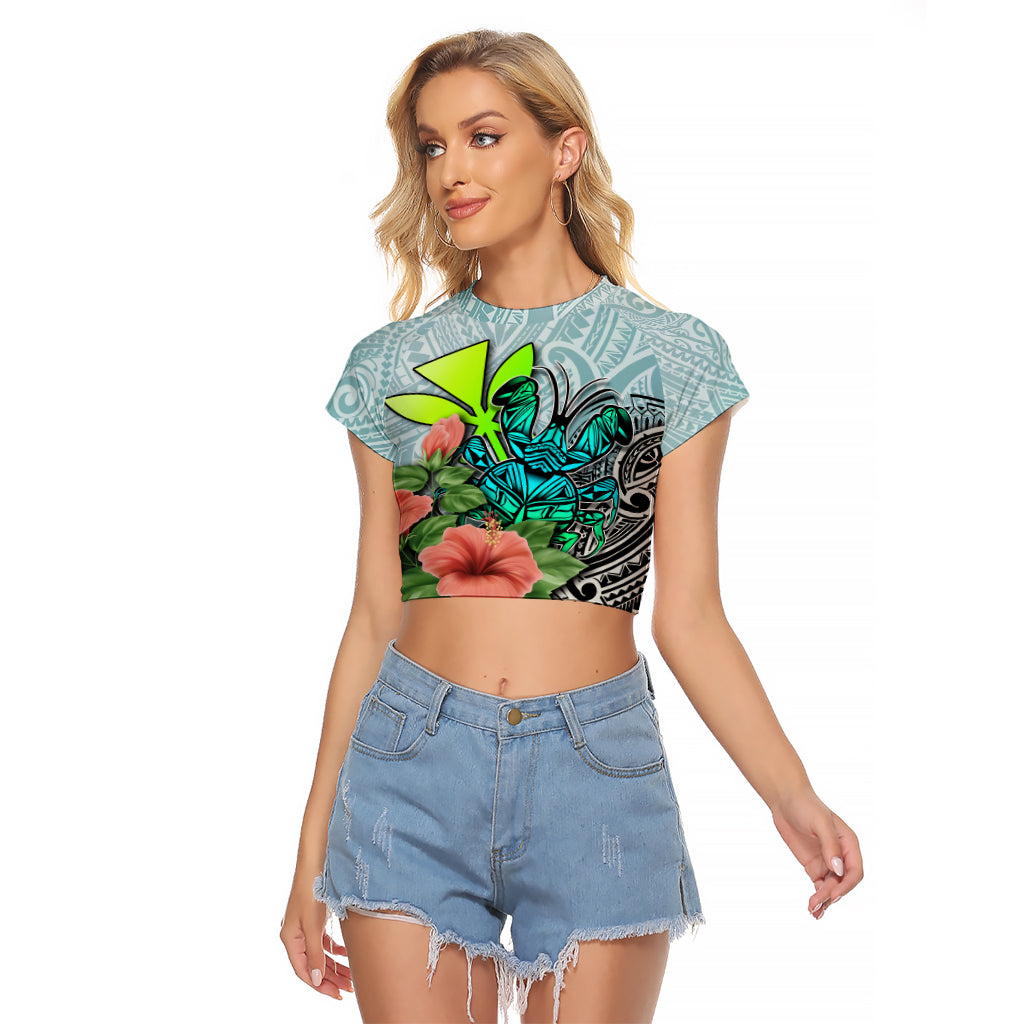 Polynesian Hawaii Raglan Cropped T Shirt Kanaka with Crab Tribal tattoo - Wonder Print Shop