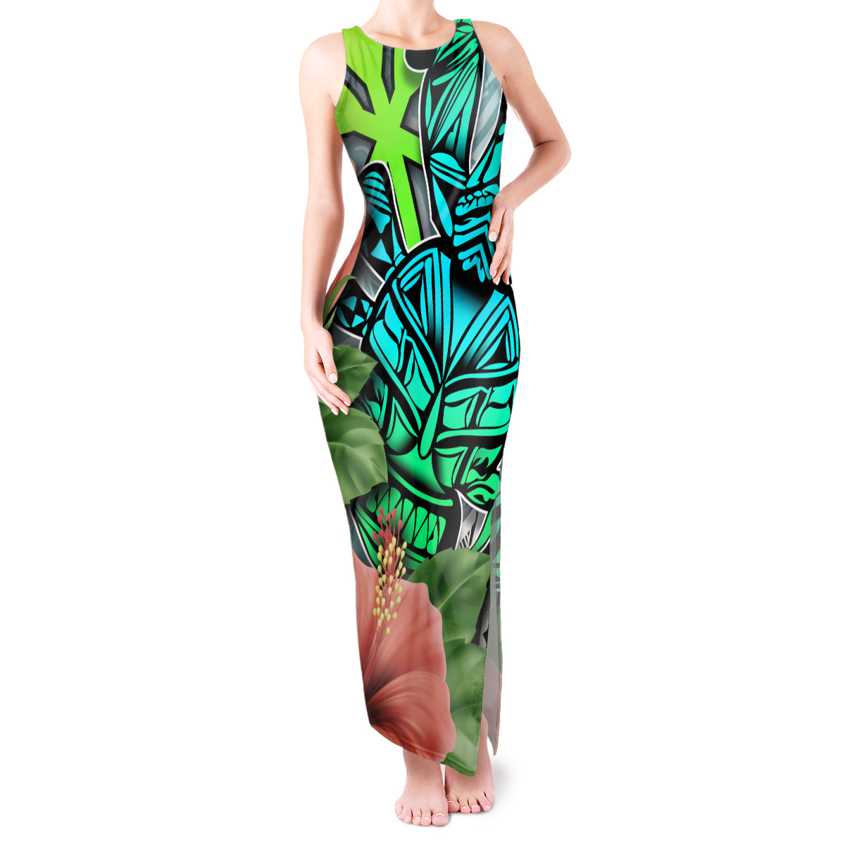 Polynesian Hawaii Tank Maxi Dress Kanaka with Crab Tribal tattoo - Wonder Print Shop