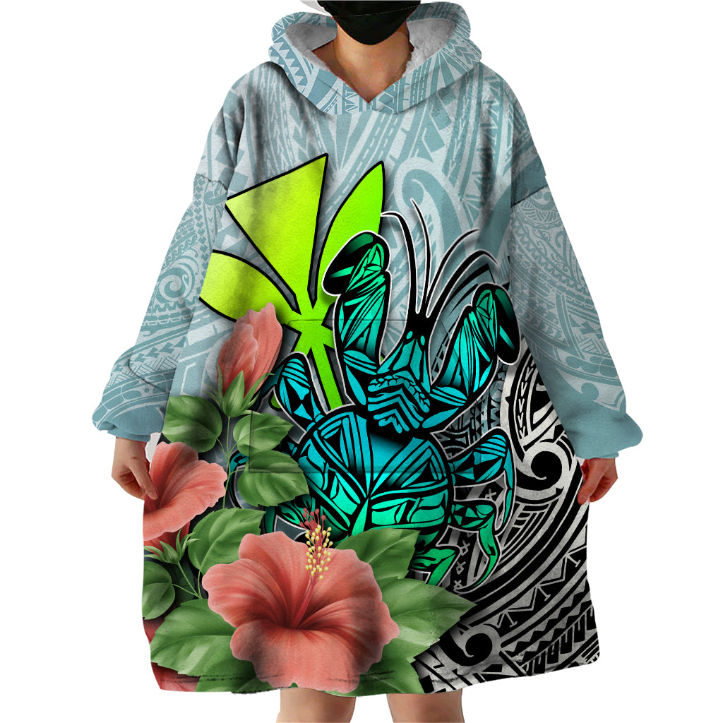 Polynesian Hawaii Wearable Blanket Hoodie Kanaka with Crab Tribal tattoo - Wonder Print Shop