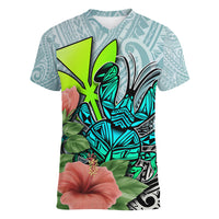 Polynesian Hawaii Women V Neck T Shirt Kanaka with Crab Tribal tattoo - Wonder Print Shop