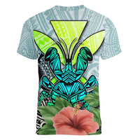 Polynesian Hawaii Women V Neck T Shirt Kanaka with Crab Tribal tattoo - Wonder Print Shop