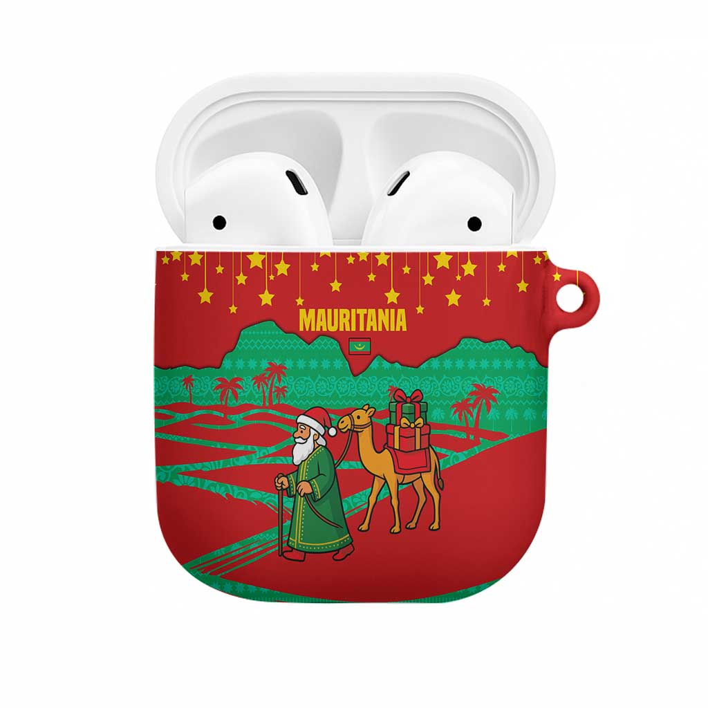 Mauritania Christmas AirPods Case with Santa Claus Camel Gift Boxes Starry Sky and Desert Pattern Design - Wonder Print Shop