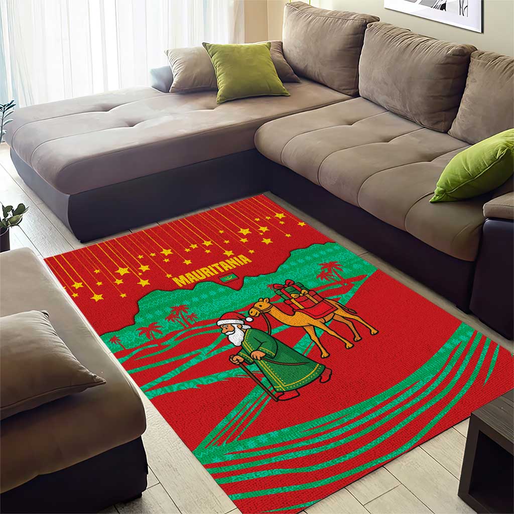 Mauritania Christmas Area Rug with Santa Claus Camel Gift Boxes Starry Sky and Desert Pattern Design - Wonder Print Shop